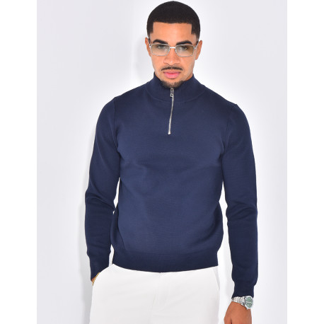 Pull fin à col zippé