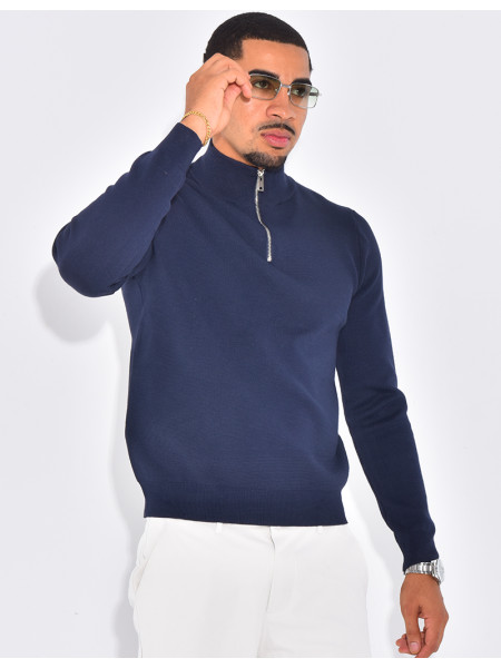 Pull fin à col zippé
