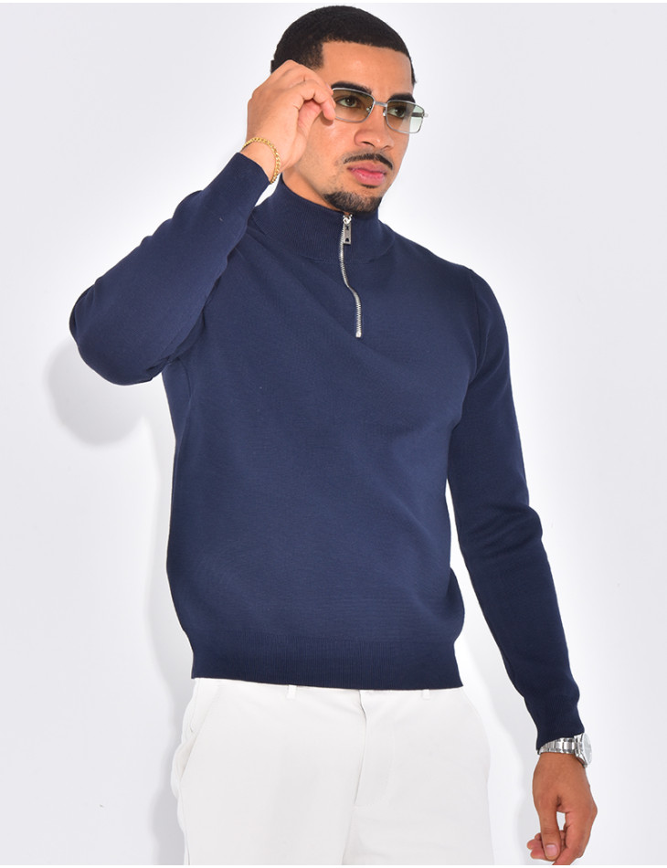 Pull fin à col zippé