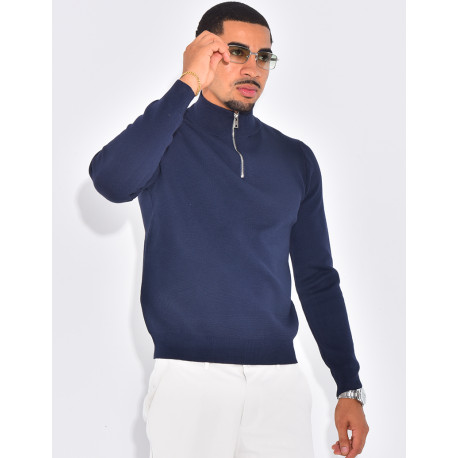 Pull fin à col zippé