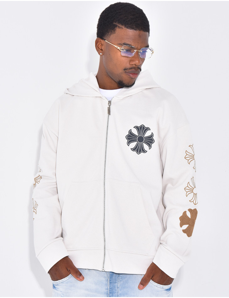 Veste à capuche motifs fleurs
