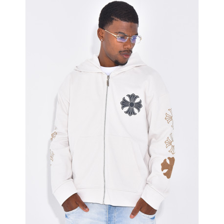 Veste à capuche motifs fleurs