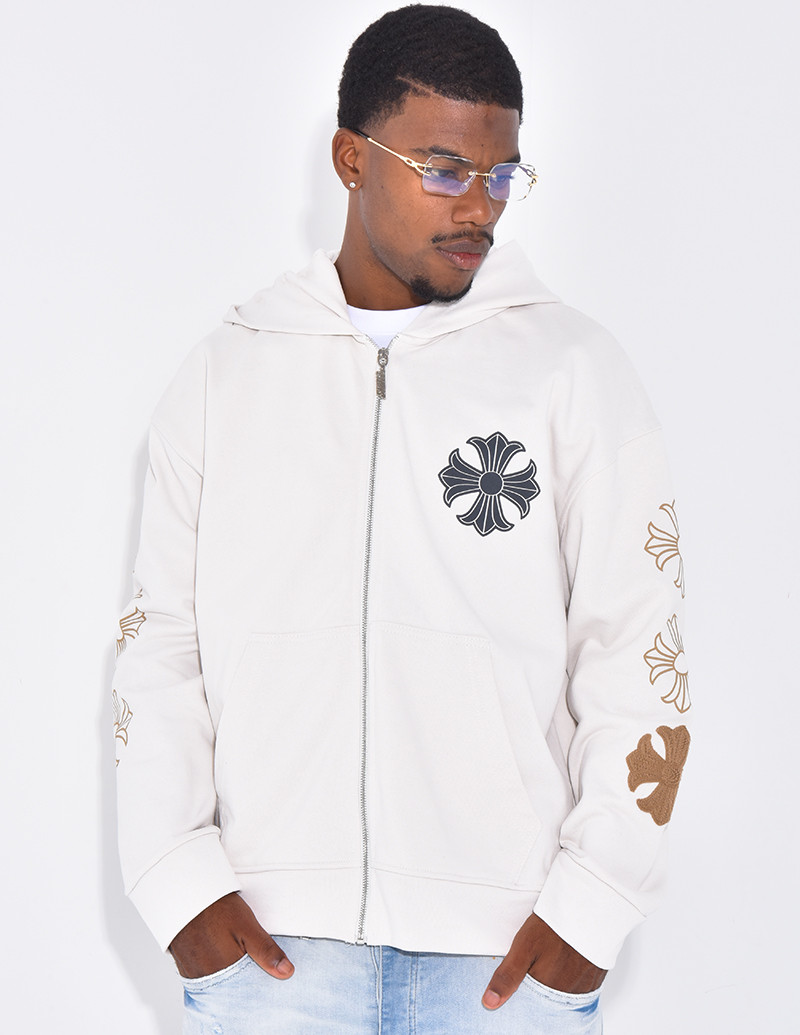 Veste à capuche motifs fleurs