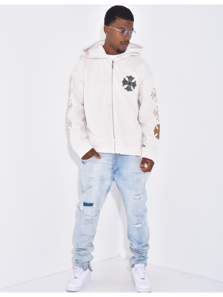 Veste à capuche motifs fleurs