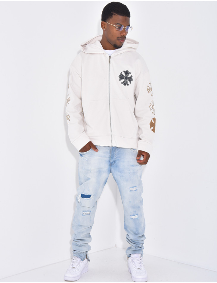 Veste à capuche motifs fleurs