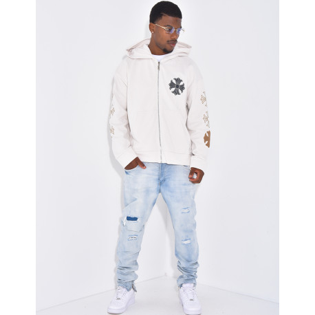 Veste à capuche motifs fleurs