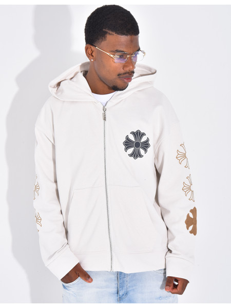 Veste à capuche motifs fleurs