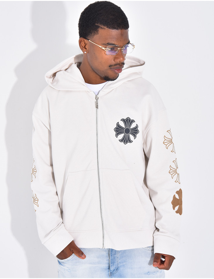 Veste à capuche motifs fleurs