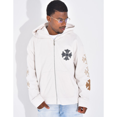 Veste à capuche motifs fleurs