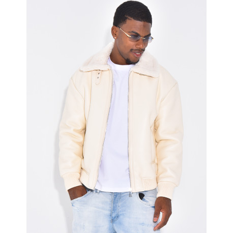 Veste en similicuir avec fourrure au col