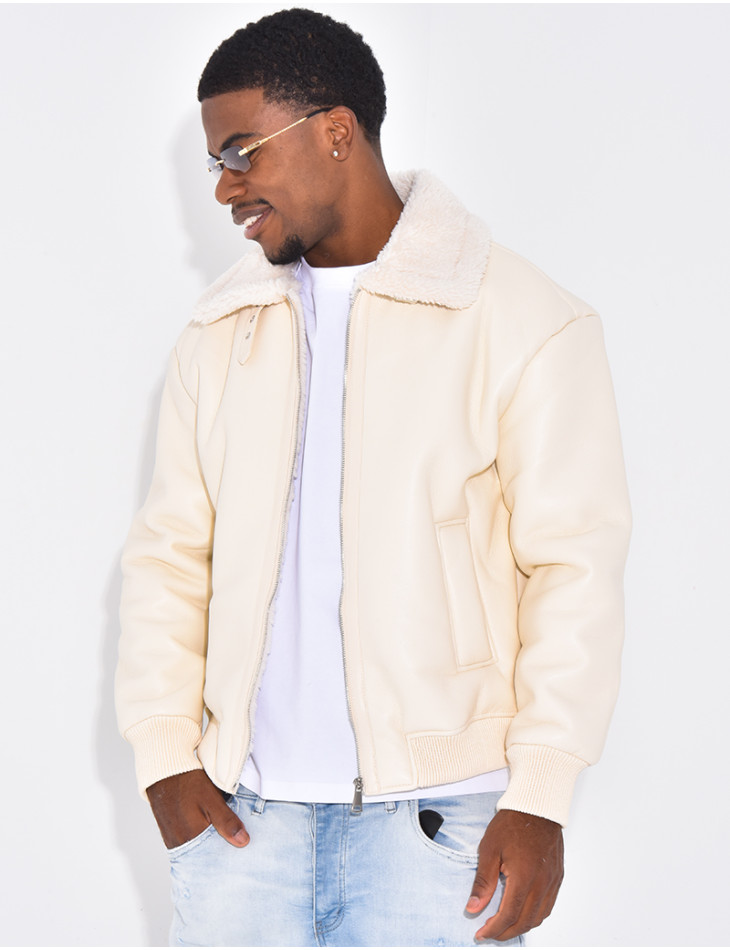 Veste en similicuir avec fourrure au col