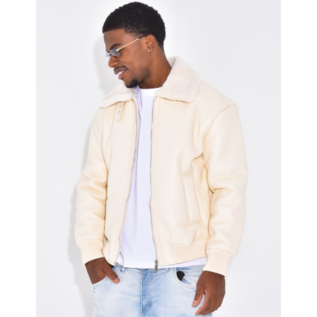 Veste en similicuir avec fourrure au col