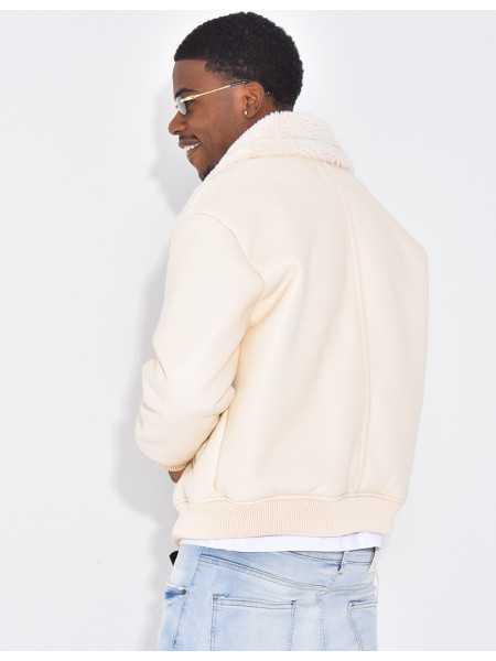 Veste en similicuir avec fourrure au col