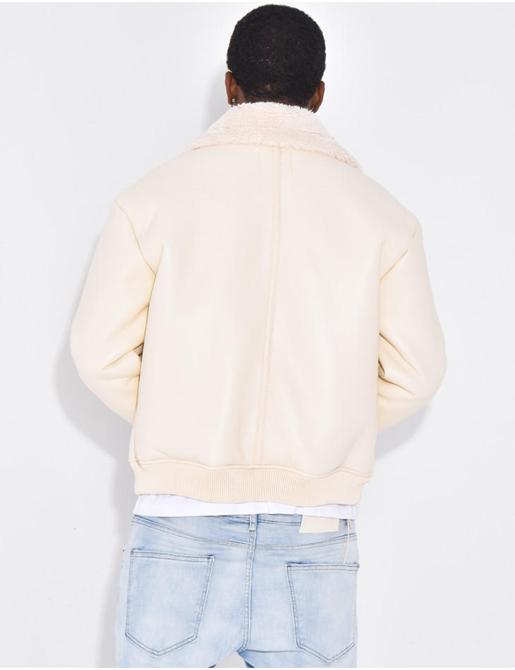 Veste en similicuir avec fourrure au col