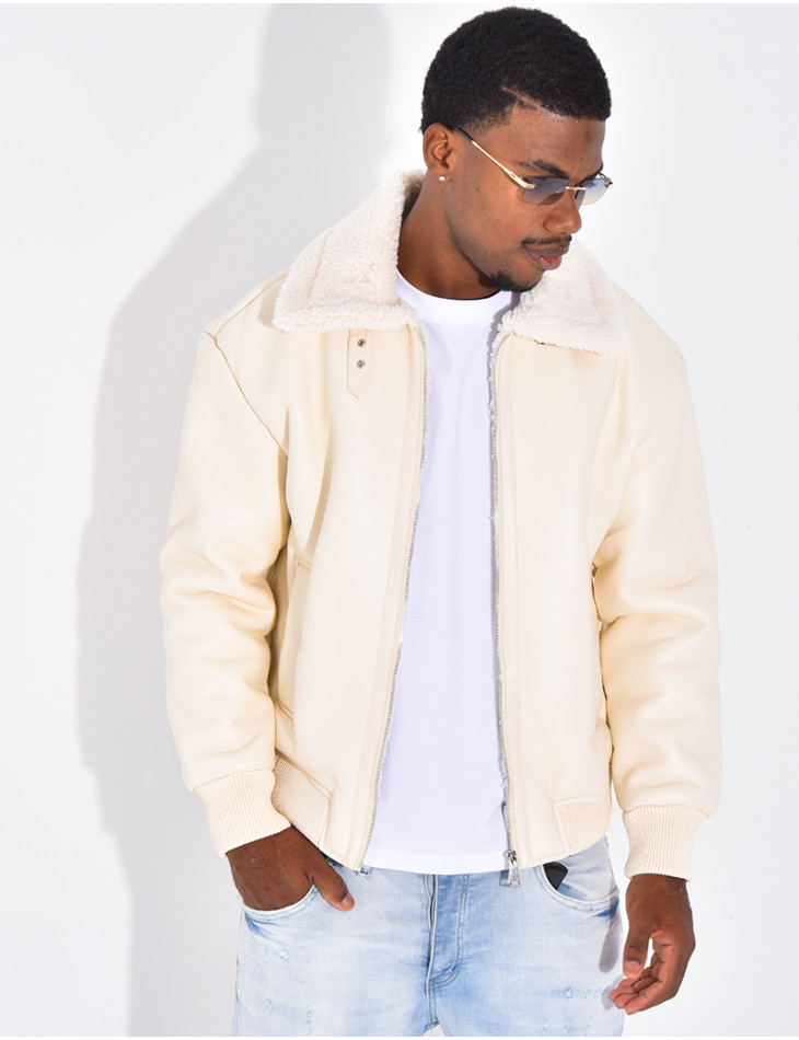 Veste en similicuir avec fourrure au col