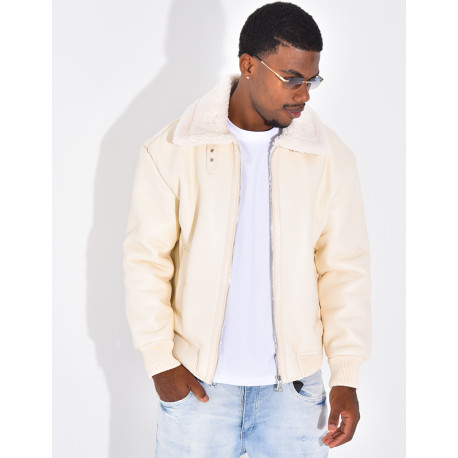 Veste en similicuir avec fourrure au col