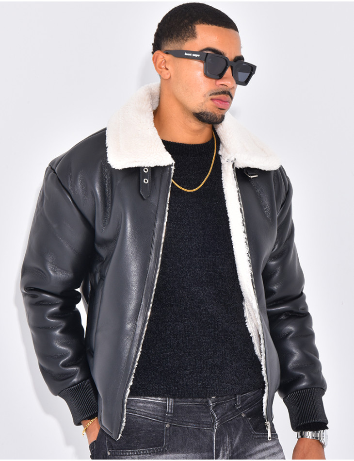 Bombers en similicuir avec fourrure au col