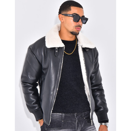 Bombers en similicuir avec fourrure au col