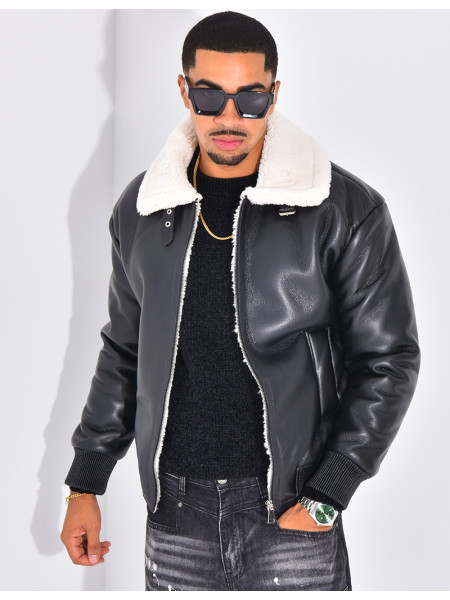 Bombers en similicuir avec fourrure au col