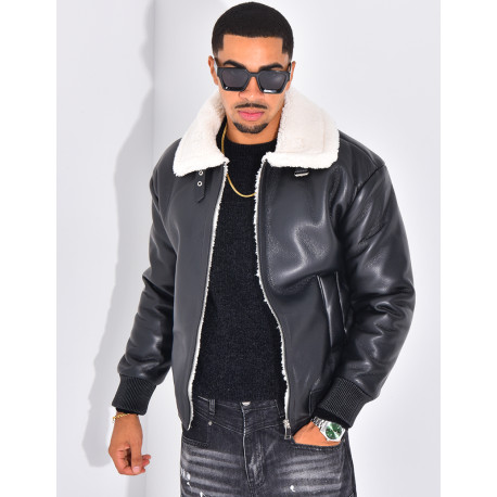 Bombers en similicuir avec fourrure au col