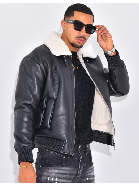 Bombers en similicuir avec fourrure au col