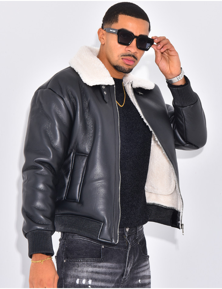Bombers en similicuir avec fourrure au col