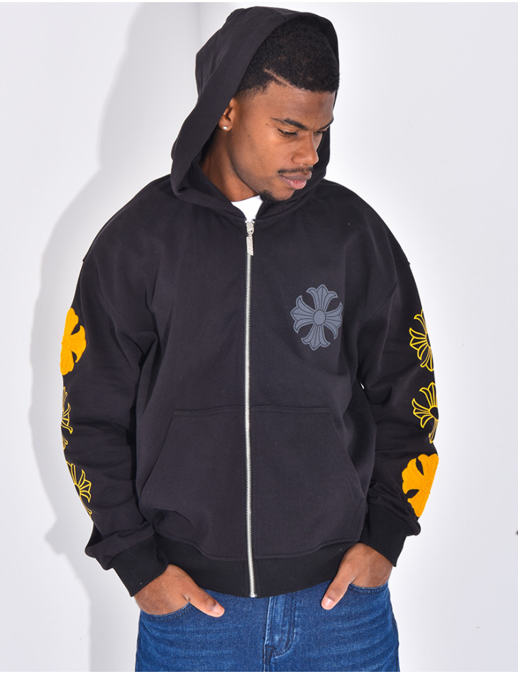 Veste à capuche motifs fleurs