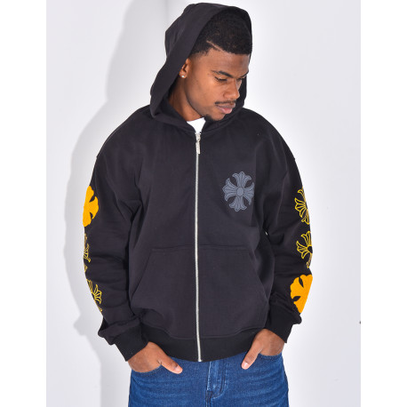 Veste à capuche motifs fleurs