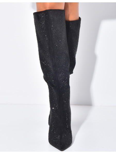 Bottes en suédine à strass bouts pointus à talons