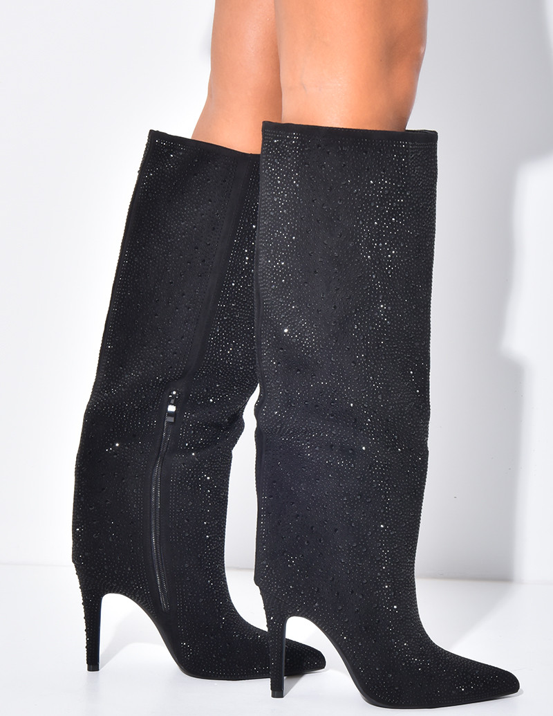 Bottes en suédine à strass...