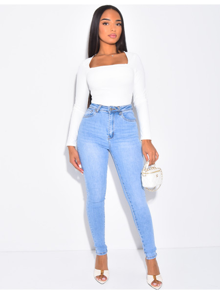 Jeans skinny taille haute stretchy délavé