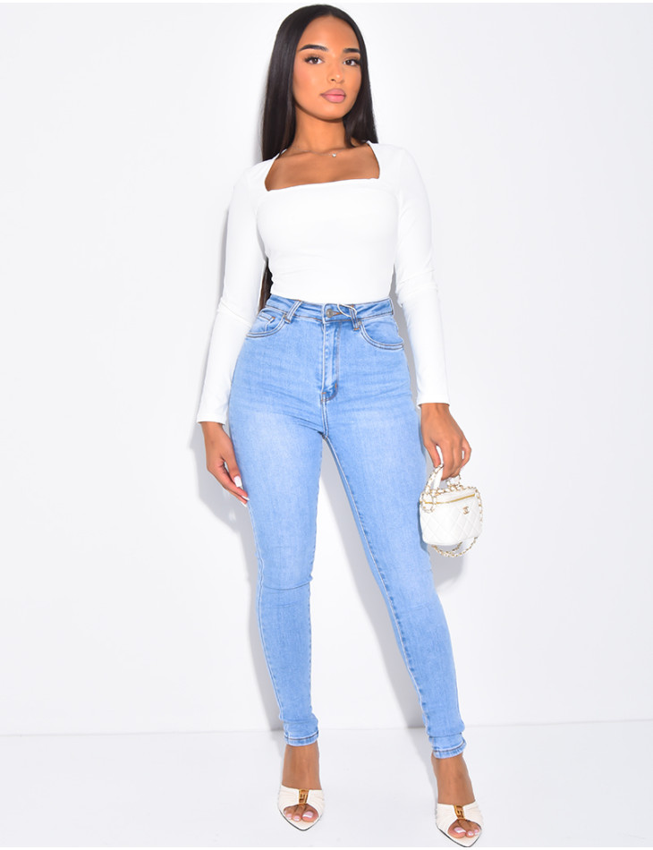 Jeans skinny taille haute stretchy délavé