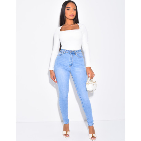 Jeans skinny taille haute stretchy délavé