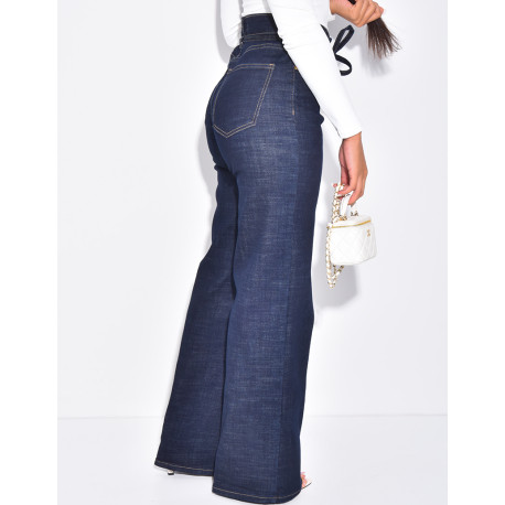 Wide-leg raw jeans with waistband