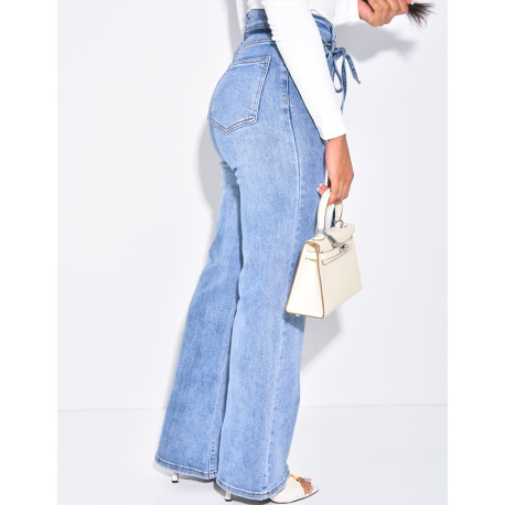 Jeans coupe droite taille haute stretchy à ceinture ficelle