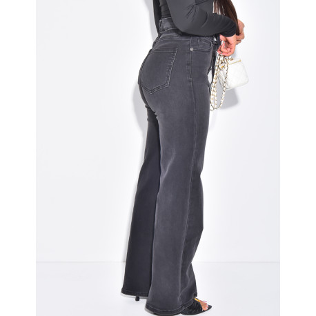 High-waisted straight-leg stretch jeans with drawstring waistband