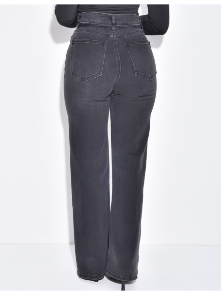 High-waisted straight-leg stretch jeans with drawstring waistband