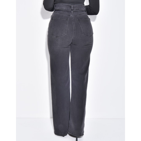 High-waisted straight-leg stretch jeans with drawstring waistband