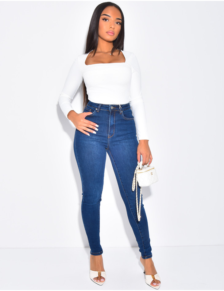 Jeans skinny taille haute stretchy délavé