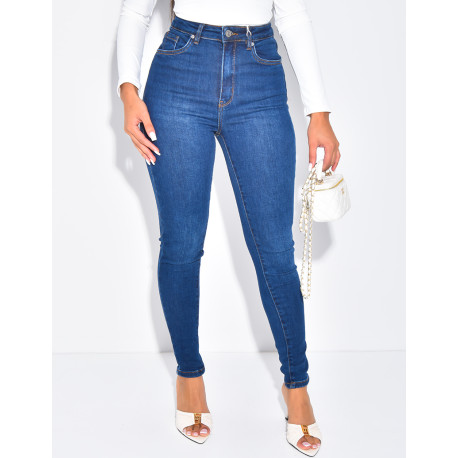 High-waisted stretchy faded skinny jeans