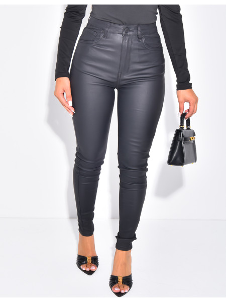 Hose mit hoher Taille in matter Lederoptik