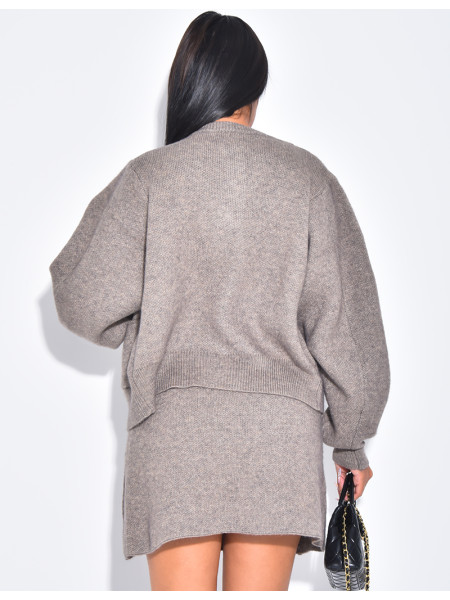Wool set with short skirt and cardigan with gold buttons