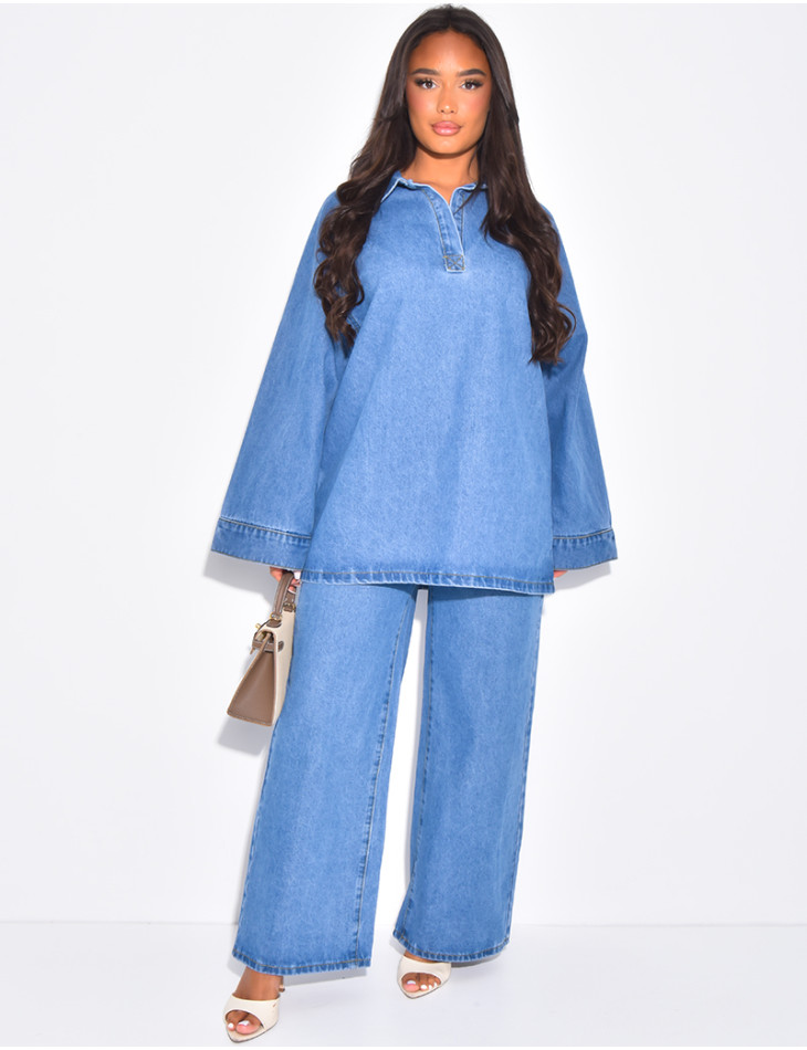 Ensemble 2 pièces en jeans à tunique et pantalon
