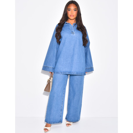 Ensemble 2 pièces en jeans à tunique et pantalon