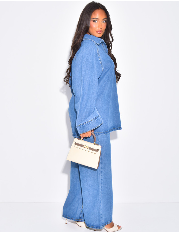 2-piece denim set with tunic and trousers