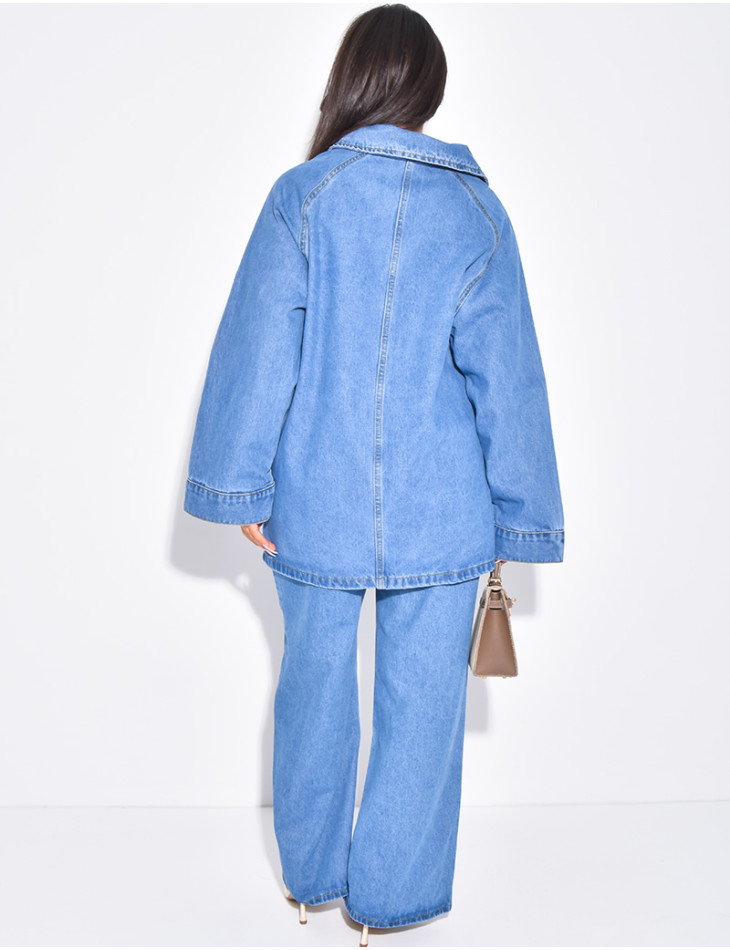 2-piece denim set with tunic and trousers