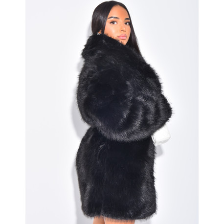 Mid-length belted faux fur jacket