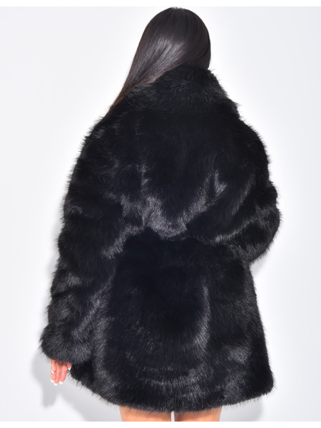 Mid-length belted faux fur jacket
