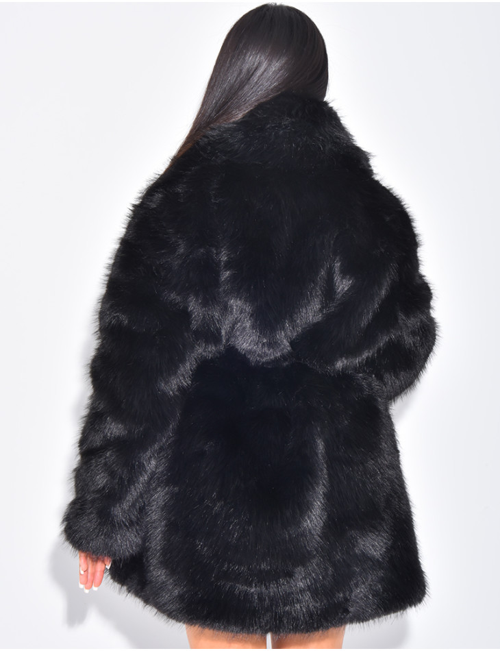 Mid-length belted faux fur jacket