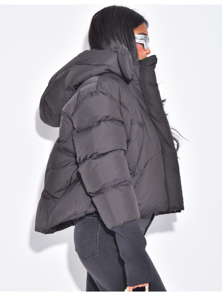 Short, oversized quilted puffer jacket with ribbed cuffs